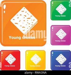 Young cheese icons set vector color Stock Vector