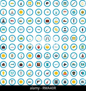 100 contraband icons set, flat style Stock Vector