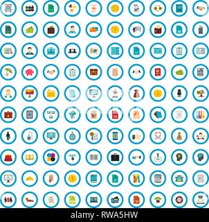 100 corporation document icons set, flat style Stock Vector