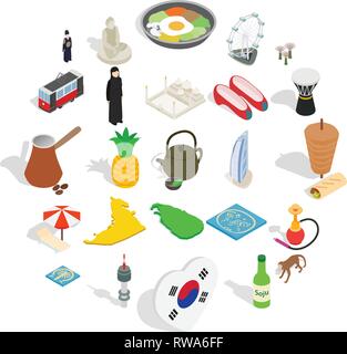 Spirit of Korea icons set, isometric style Stock Vector