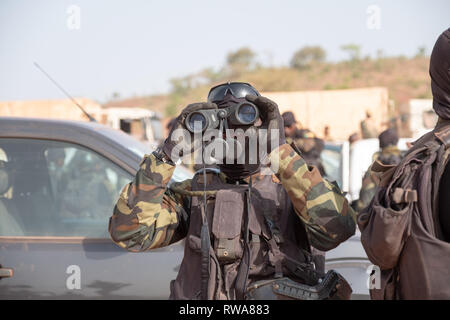 A member of Cameroon's elite Rapid Intervention Battalion (BIR)  prepares to conduct a mock counter-terrorist raid near Bobo-Dioulasso as part of the  Stock Photo