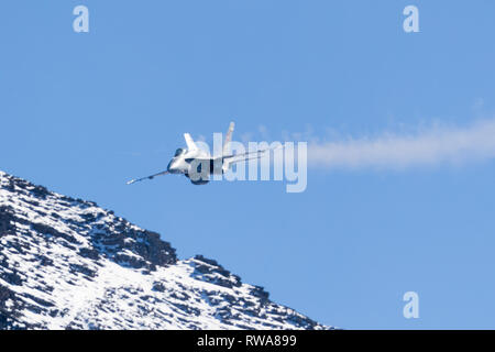 The Axalp firepower demonstration of the Swiss Air Force is the most impressive display of firepower in Alpine terrain and visited by thousands of spe Stock Photo