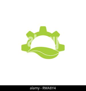 green leaf natural cog machine symbol vector Stock Vector
