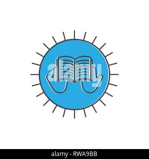 shine hand open book thin line education logo vector Stock Vector
