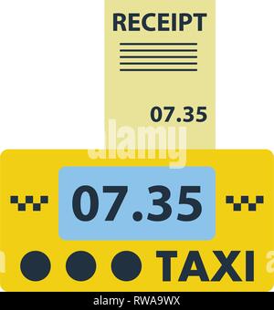 Taxi meter with receipt icon. Flat color design. Vector illustration. Stock Vector