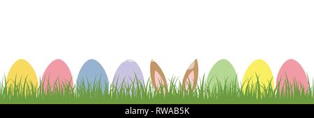 hare ears in the meadow between colorful Easter eggs vector illustration EPS10 Stock Vector