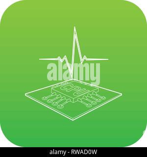 CPU with a heart beat icon green vector Stock Vector