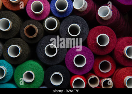 group of multicolored threads top view Stock Photo