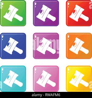 Big sledgehammer icons set 9 color collection Stock Vector