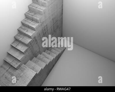 Concrete stairway installation in white room, abstract architectural background, 3d render illustration Stock Photo