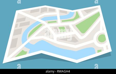 Folded map paper icon. Flat color style vector illustration. Stock Vector