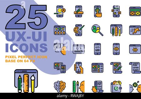 UX UI Application outline color icons set base on 64px, Pixel perfect alignment process icon. Stock Vector