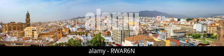 Aerial panoramic view of historic downtown with Malaga Cathedral. Malaga, Andalusia, Spain Stock Photo