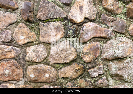 Close up of an old stone wall with little bits of moss and weeds, perfect for backgrounds and abstracts images Stock Photo