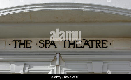 Name sign at the Spa Theatre, Bridlington, East Riding of Yorkshire, England, UK Stock Photo