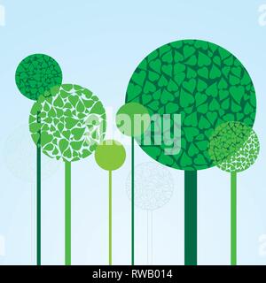 Artistic summer background with green trees made from  leaves, vector illustration Stock Vector