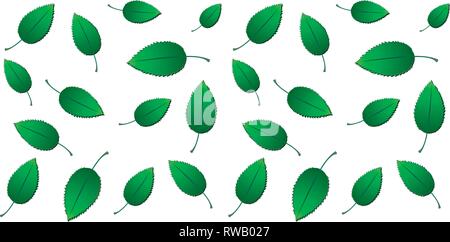 Fresh spring seamless eco background with green gradient leaves isolated on white, vector illustration Stock Vector