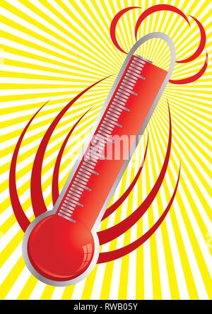 Illustration of heat, hot flaming thermometer, part 3, vector Stock Vector