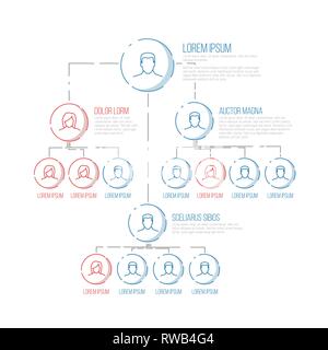 Company management hierarchy schema template with thin line profile icons Stock Vector