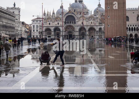 Acqua alta (high water) in Piazza San Marco, Venice, Italy Stock Photo