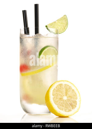 Gin Fizz Cocktail on white Background Stock Photo