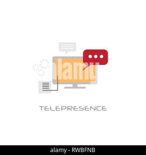 vr telepresence virtual reality visual technology concept line style white background Stock Vector