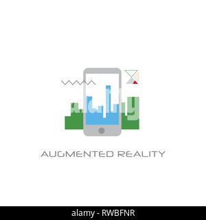 mobile application augmented reality visual technology concept smartphone screen line style white background vector illustration Stock Vector