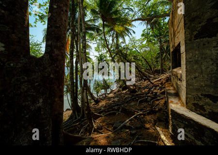 One of the Japanese bunkers that can be found on Ross Island. The Japanese captured the island during the second world war. Stock Photo