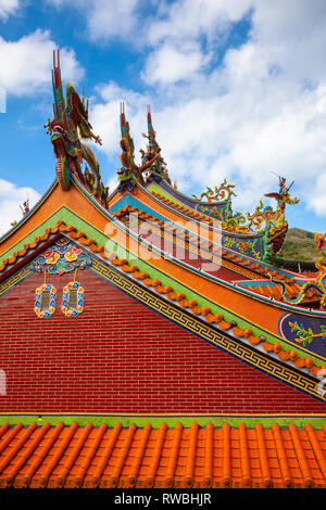 Architectural details of the old Chinese temple located in Jiufen village on November 7, 2018, in Jiufen, Taiwan Stock Photo