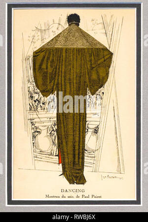 Fashion plate from 'Gazette du Bon Ton' illustrating a coat by Paul Poiret, 1920, Art Deco, Georges Lepape Stock Photo