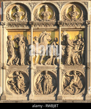 One of the stone relief decorative panels by the main entrance of  Amsterdam Centraal Station Stock Photo