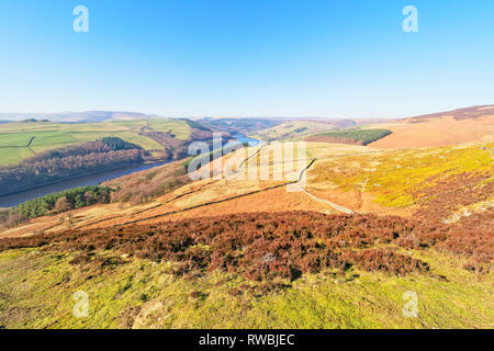Looking down the Derwent Vally on a bright, hazy late winter day. Stock Photo