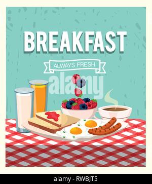 fried egg with sausages and coffee cup Stock Vector