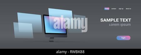 modern desktop monitor workstation blank computer display digital technology concept gray background horizontal banner copy space Stock Vector