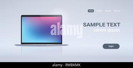 realistic laptop computer notebook with colorful screen on gray background digital technology concept horizontal copy space Stock Vector
