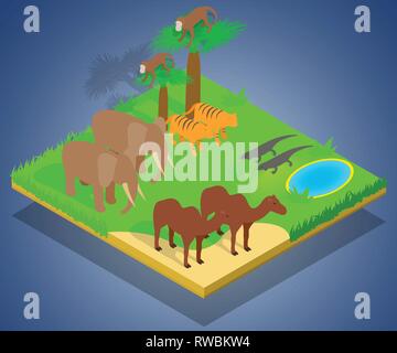 Creature concept banner, isometric style Stock Vector