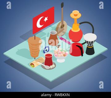 Turkish tea concept banner, isometric style Stock Vector