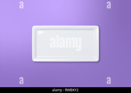 Empty white cornered plate on violet purple gradient background, view directly from above Stock Photo