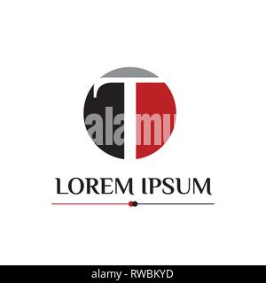 T letter black and red vector logo design Stock Vector