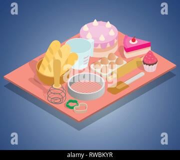 Tea day concept banner, isometric style Stock Vector