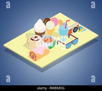 Tourist breakfast concept banner, isometric style Stock Vector
