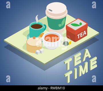 Tea time concept banner, isometric style Stock Vector