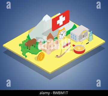 Swiss concept banner, isometric style Stock Vector
