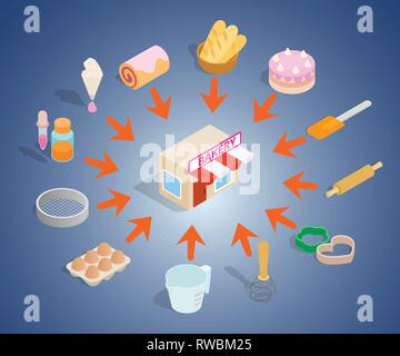 Bakery concept banner, isometric style Stock Vector