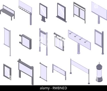 Outdoor advertising icons set, isometric style Stock Vector