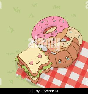 set of camping food kawaii characters  Stock Vector