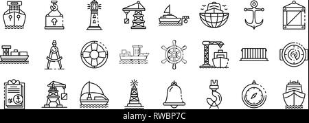 Marine port icons set, outline style Stock Vector