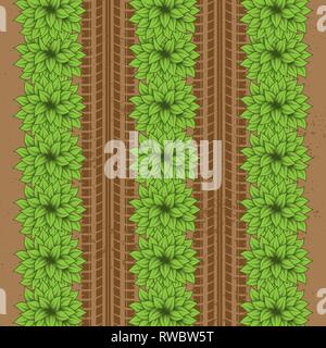 Brown ground background with green bushes and tire tracks Stock Vector