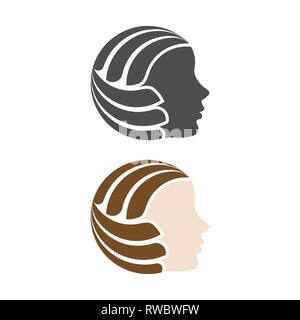 Two woman head silhouettes with volleyball symbol Stock Vector