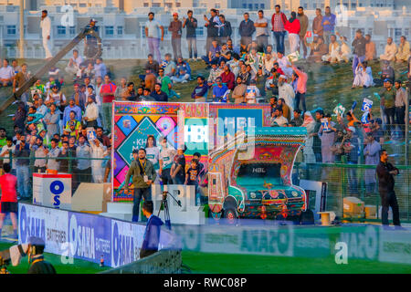 Abu Dhabi, UAE. 5th Mar 2019. Pakistan Super League 2019/ HBL Pakistani Truck art at Sheikh Zayed Cricket Stadium Abu Dhabi. Credit: Fahd Khan/Alamy Live News Stock Photo